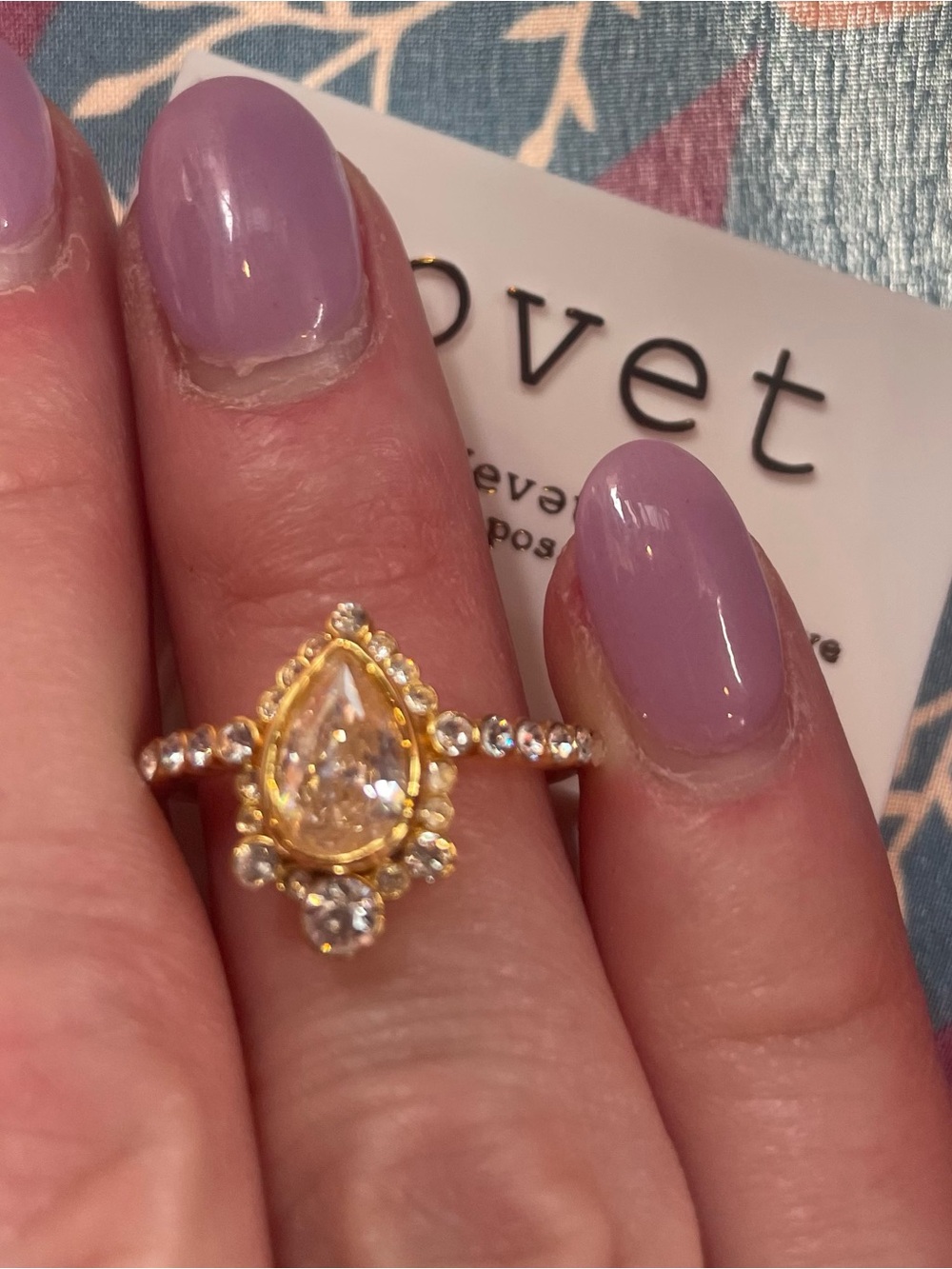 Covet (Nordstrom) Gold Teardrop Halo Ring with Clear Stones - Picture 3 of 6